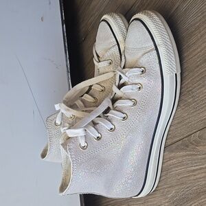 Converse Ivory Iridescent Animal Skin Print High Top Sneakers